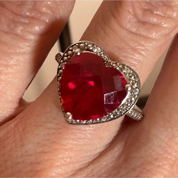 Milor P⭐️M Italy Sterling silver Red Ruby heart Shaped oversized Cocktail Ring - Picture 16 of 17
